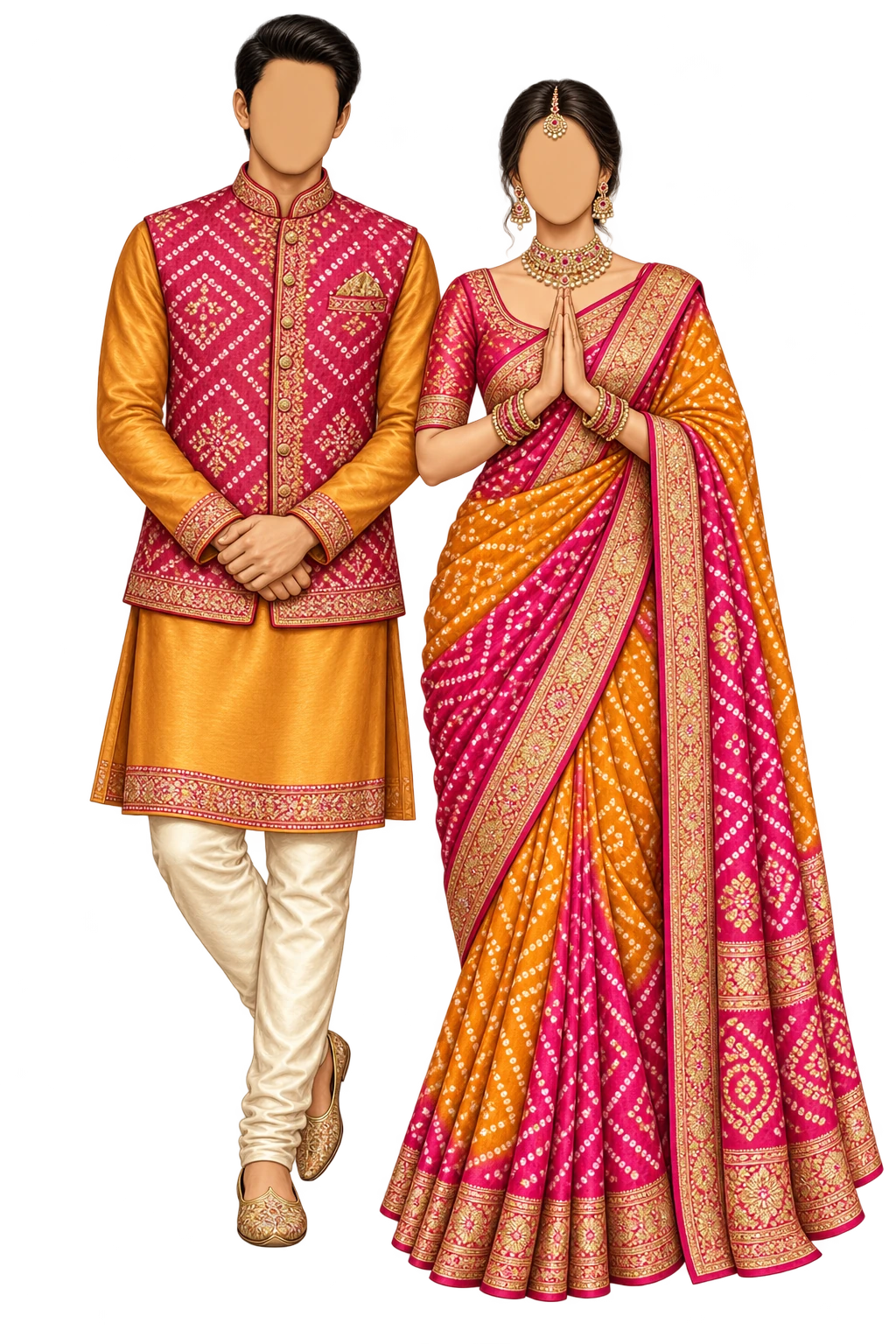 Illustrated festive outfits in the suggested mayra colour palette